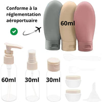 Kit produits liquides 11 pièces voyage - Accessoires de voyage