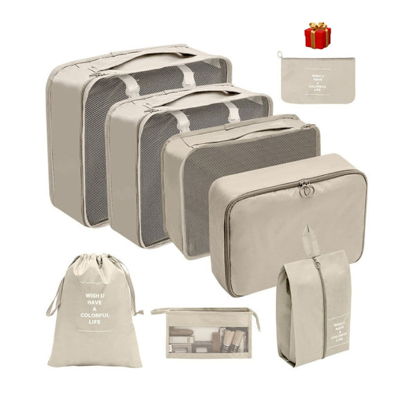 Organisateur de valise 7 + 1 pièces - Beige - Accessoires de voyage